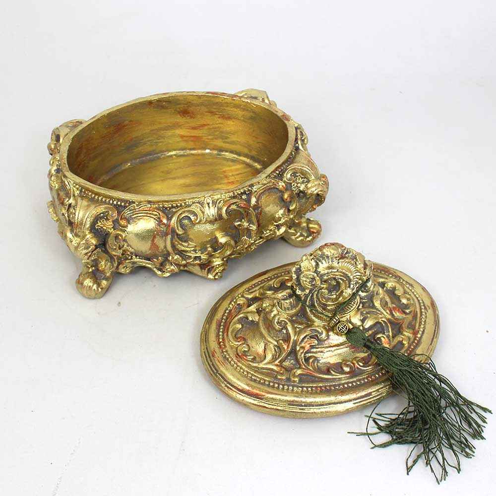 Boîte à bijoux en polyester avec pompons verts modèle Mana