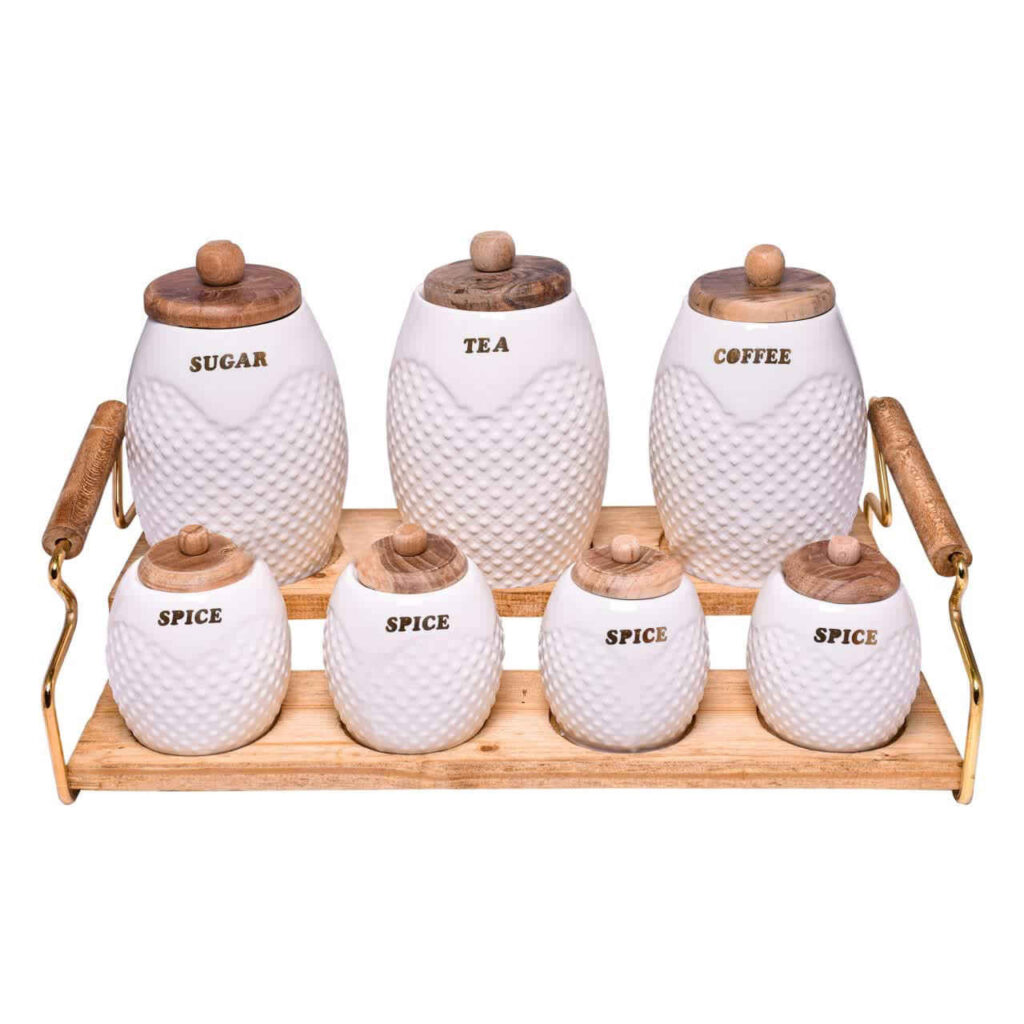 Pot de stockage en porcelaine - Rangement élégant pour café, thé, et plus, Embossé Celina
