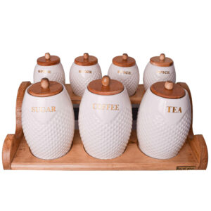Pot de stockage en porcelaine – Rangement élégant pour café, thé, et plus, Embossé Setareh