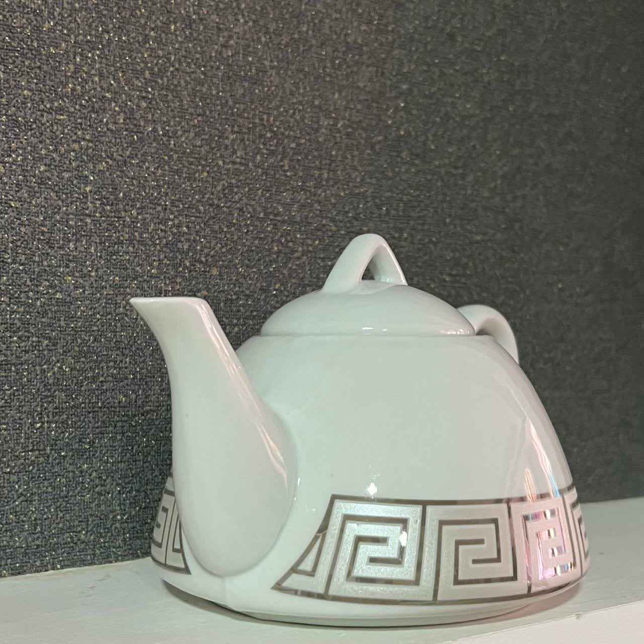 Théière de service en porcelaine avec design grec clé grecque No1