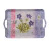 Plateau de service en mélamine violet avec poignées, forme rectangulaire et design floral