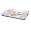 Plateau de service en mélamine violet avec poignées, forme rectangulaire et design floral