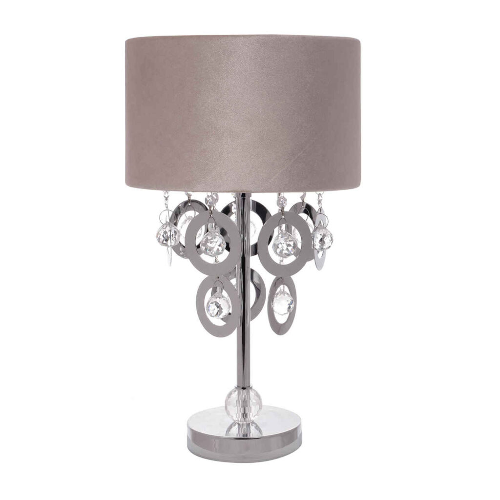 Lampe de table avec abat-jour tambour et boule de cristal – modèle Rama