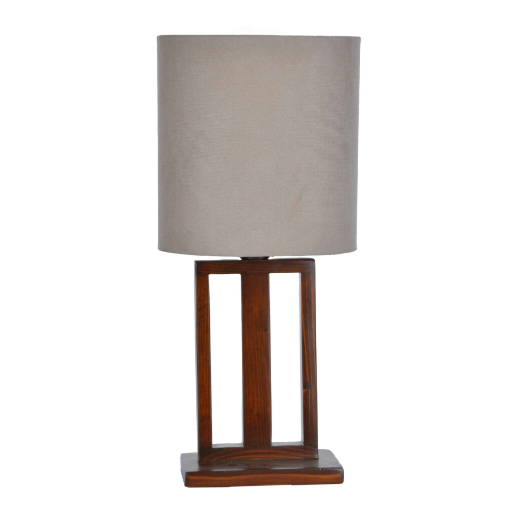 Lampe de table en bois avec abat-jour en velours – modèle Tabandeh