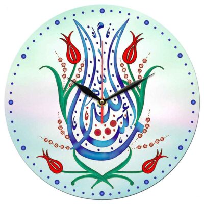 Horloge murale islamique en bois avec motif calligraphique – Décoration religieuse pour salle de prière et maison musulmane