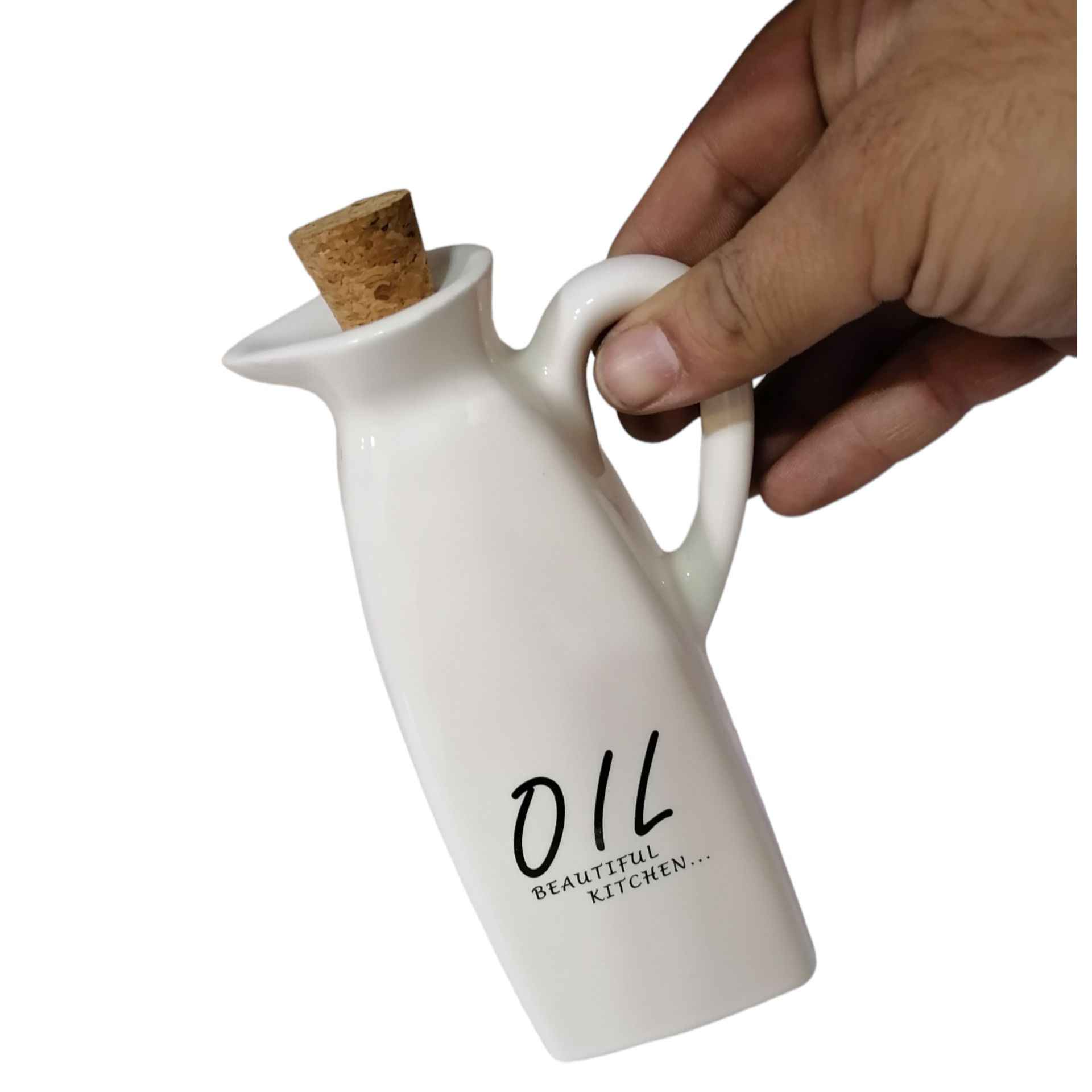 Bouteille Distributrice d’Huile en Céramique Blanche avec Couvercle pour Tous Besoins