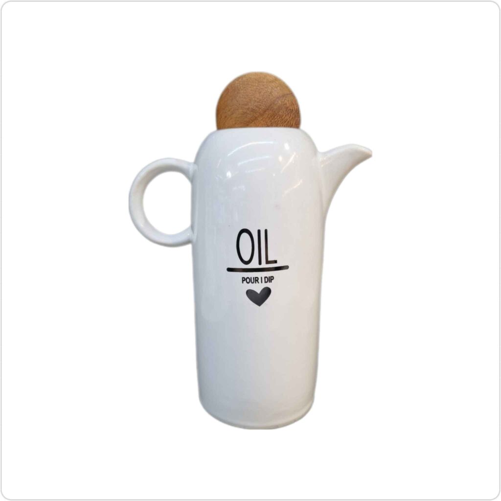 Bouteille Distributrice d'Huile en Céramique Blanche avec Couvercle pour une Décoration de Cuisine Unique