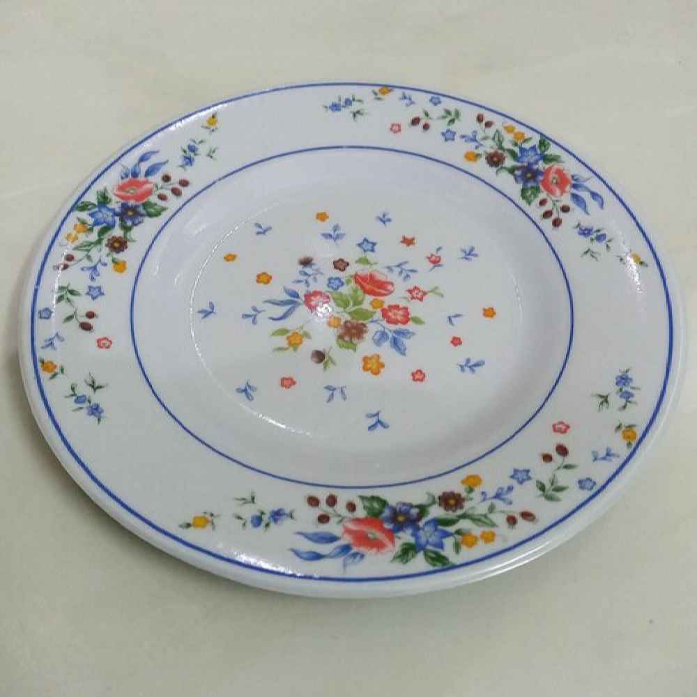 Ensemble d’Assiettes en Mélamine Blanches, Compatible Micro-ondes, Fleur Victoria