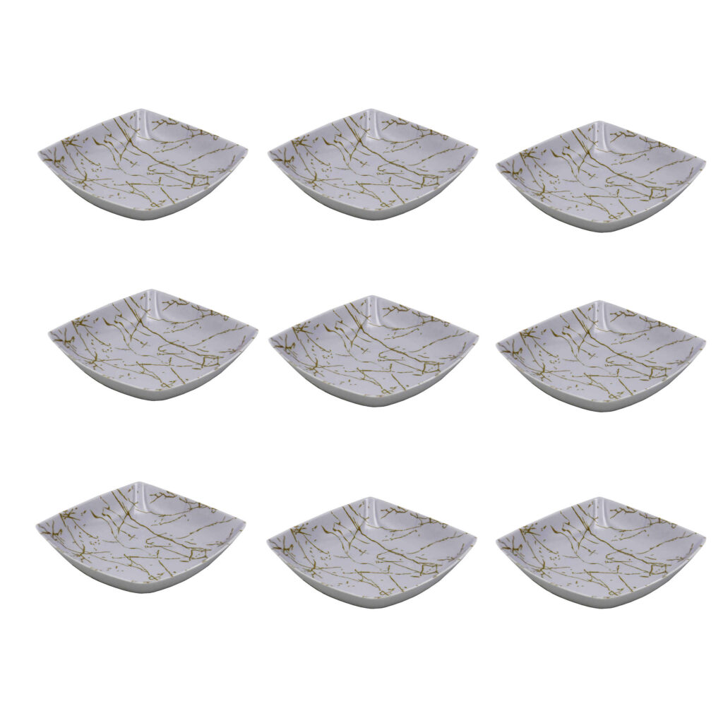 Ensemble de Bols de Vaisselle en Mélamine Blanc, Lavable au Lave-vaisselle - Modèle Marbré (Ensemble de 6)