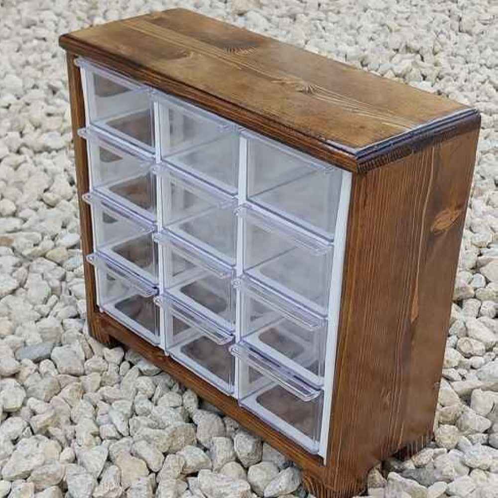 Boîte en bois élégante – Solution de rangement stylée avec 12 tiroirs en plastique
