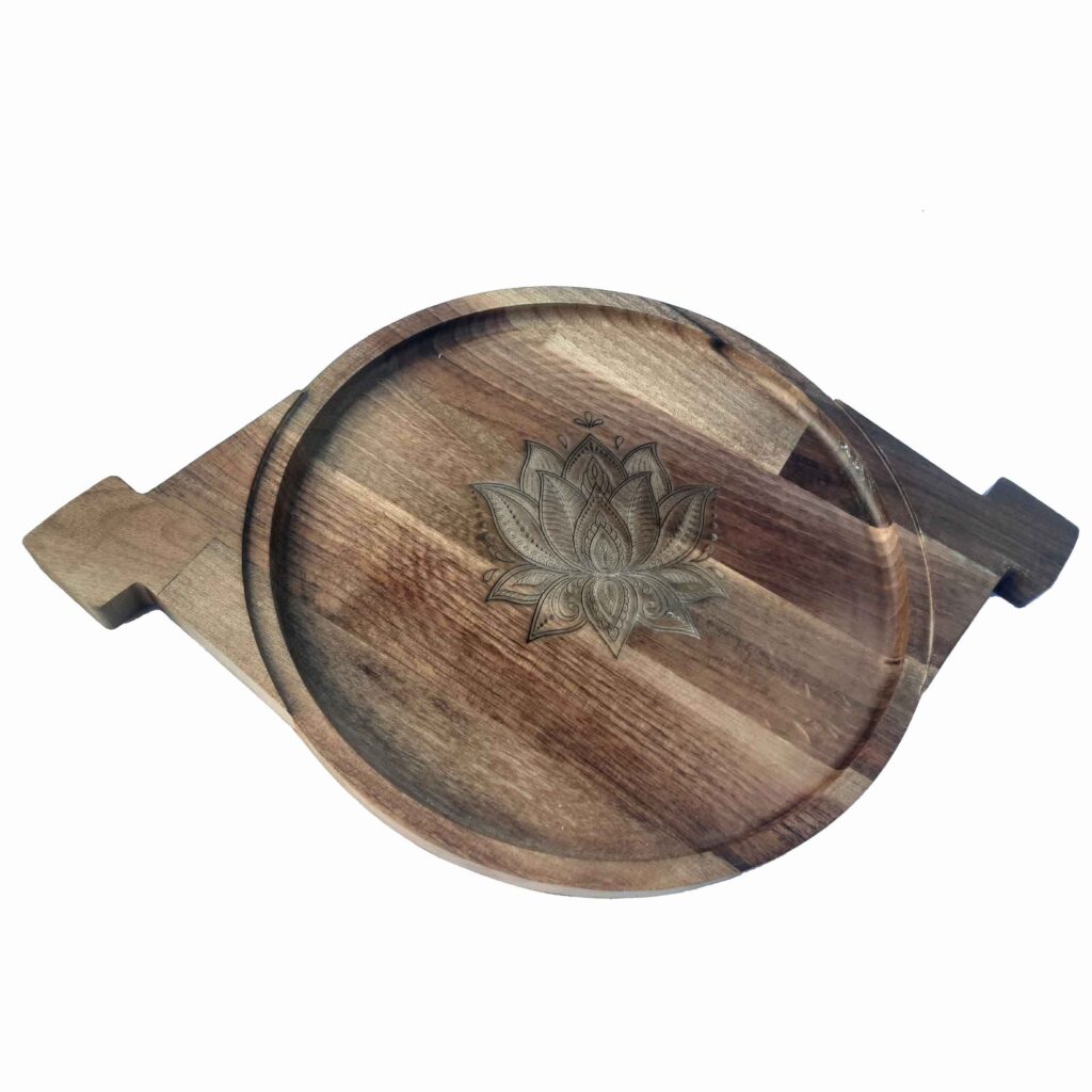 Plateau motif floral avec poignée et base – Modèle Golnaz