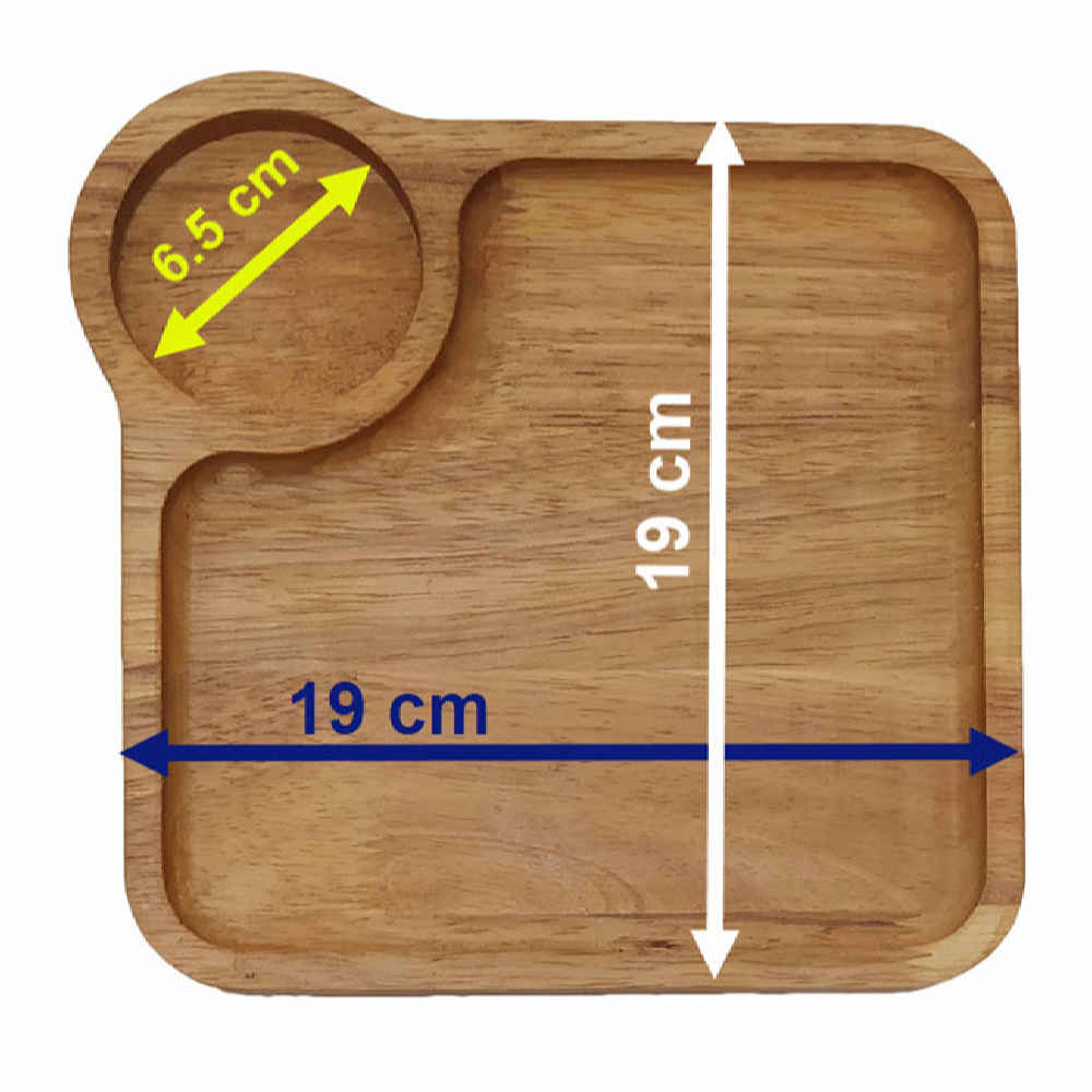 Plateau en bois à deux compartiments avec porte-tasse – Modèle Square