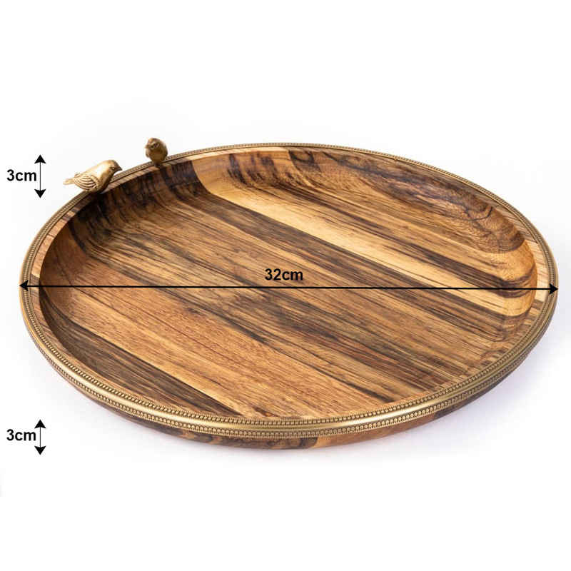 Plateau en bois avec bordure dorée et motif d’oiseau – Décoratif et pratique