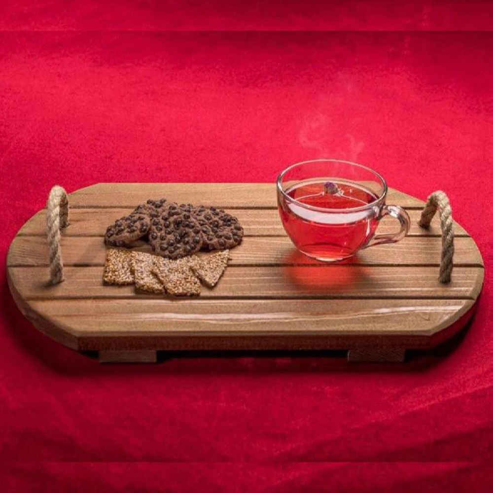 Plateau en bois avec poignée en chanvre – Modèle Ange | Style rustique et léger