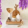 Plateau de service décoratif en bois avec perles et base