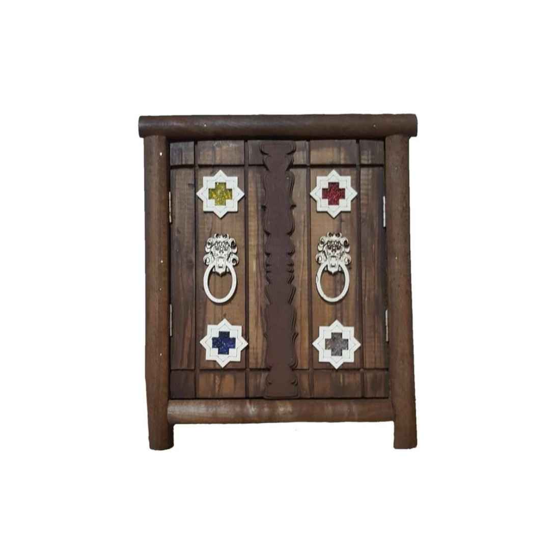Porte-clés mural en bois persan fait main avec style traditionnel et 3 crochets & miroir