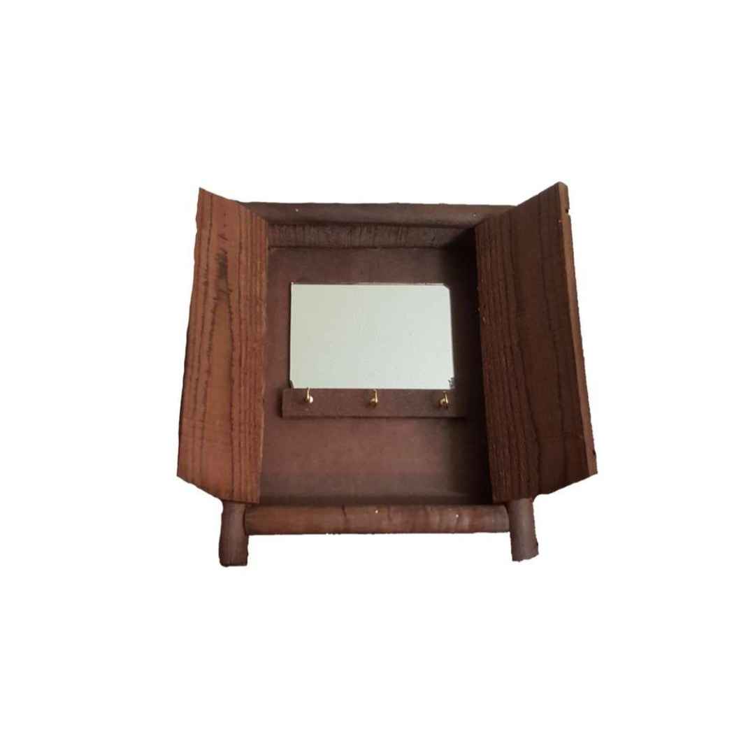 Porte-clés mural en bois persan fait main avec style traditionnel et 3 crochets & miroir