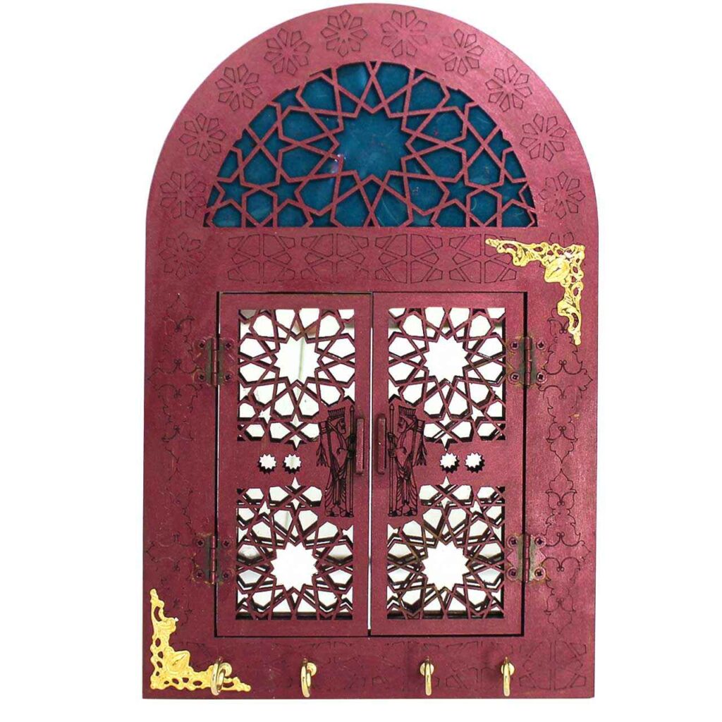 Porte-clés mural en bois persan fait main avec style traditionnel en magenta