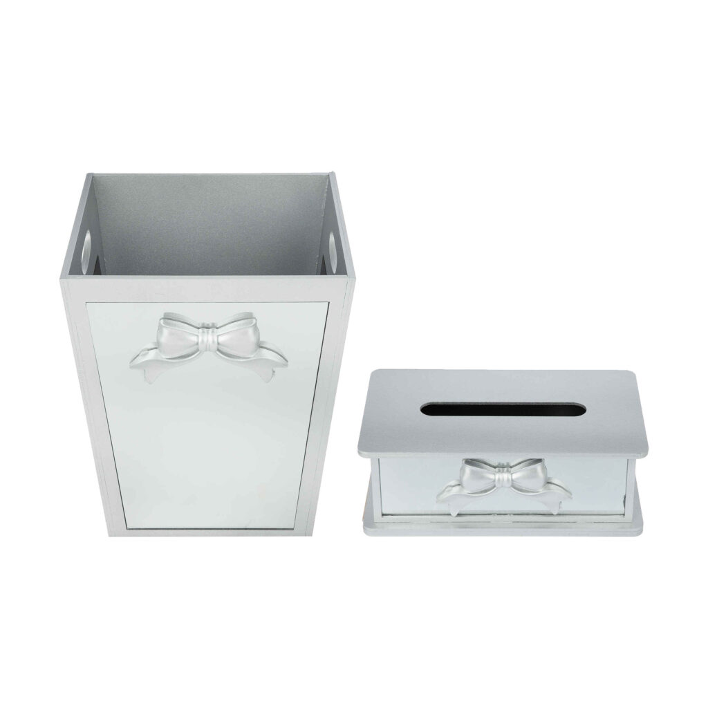 Ensemble corbeille et boîte à mouchoirs en bois – Design nœud papillon