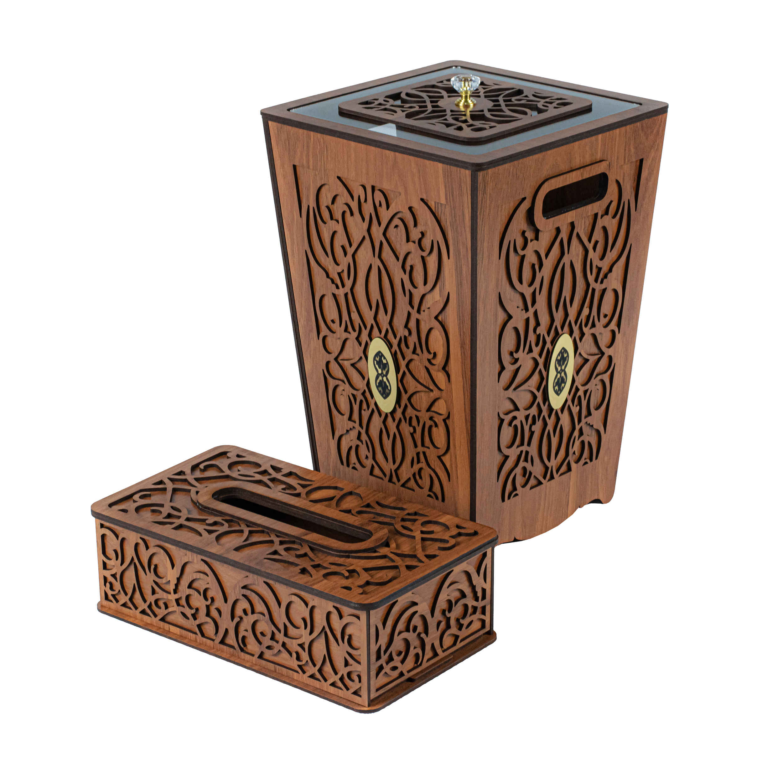 Ensemble corbeille et boîte à mouchoirs en bois – Design traditionnel