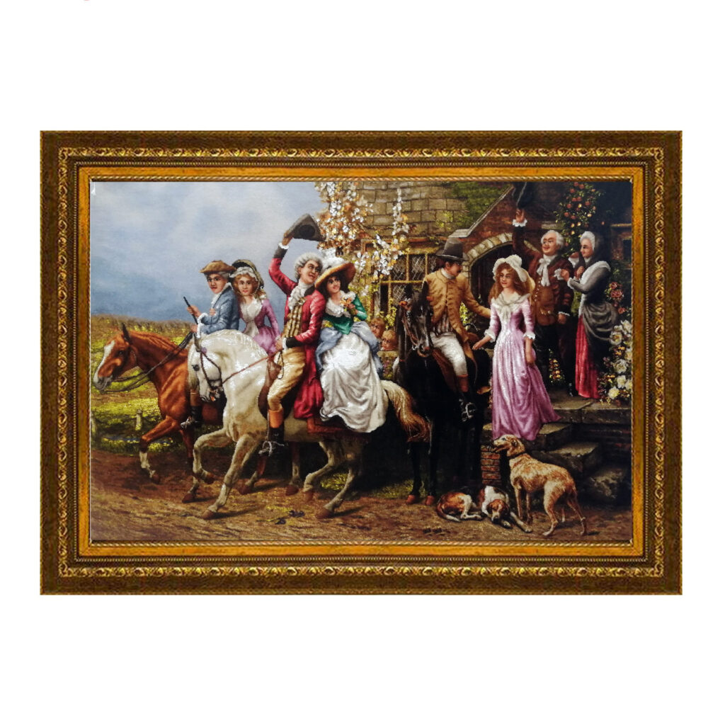 Tapis persan figuratif noué à la main de Tabriz représentant Alfred William Strutt – Une jeune fille et son garçon