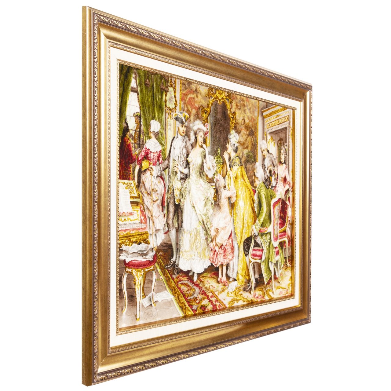 Tapis persan figuratif noué à la main de Tabriz représentant L’attente d’Arturo Ricci