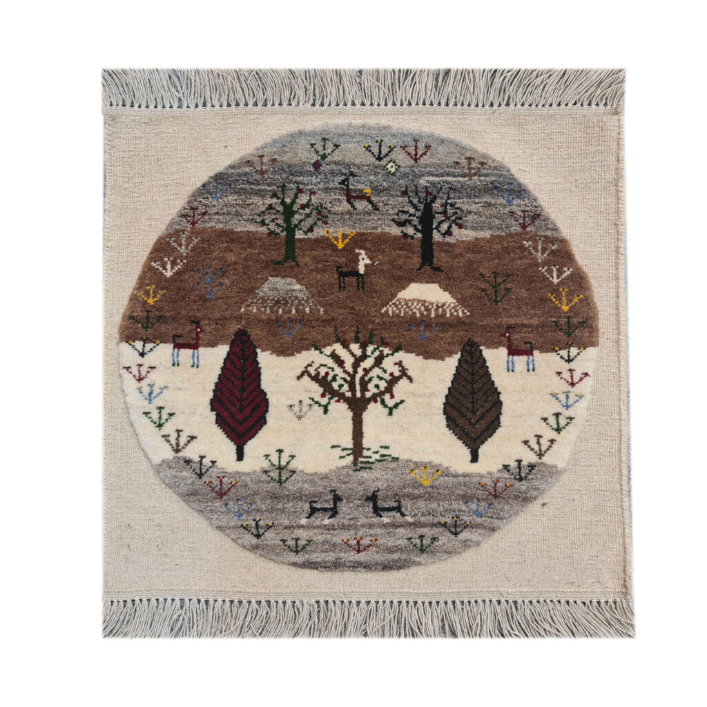 Tapis Gabbeh en laine persane authentique tissé à la main avec motifs d'arbres