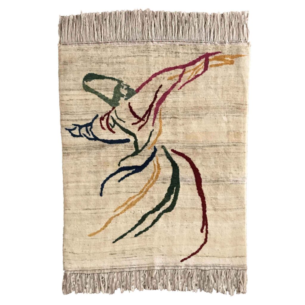 Tapis Gabbeh en laine persane tissé à la main en Fars Derviche Tourneur