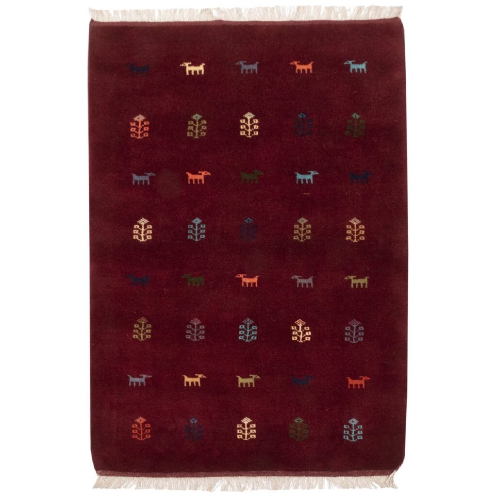 Tapis Gabbeh en laine persane authentique tissé à la main avec des motifs animaliers