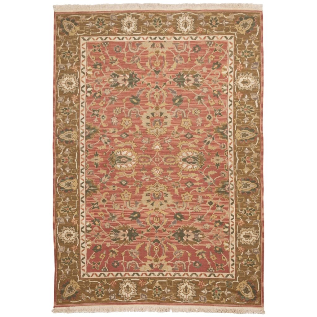 Tapis en laine Kilim persan authentique tissé à la main en Fars bordé saumon