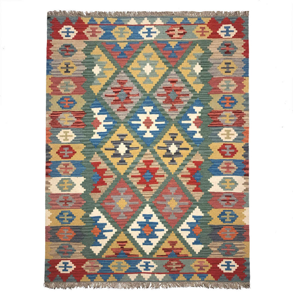 Tapis Kilim en laine persane authentique tissé à la main à Firuzabad Qashqai