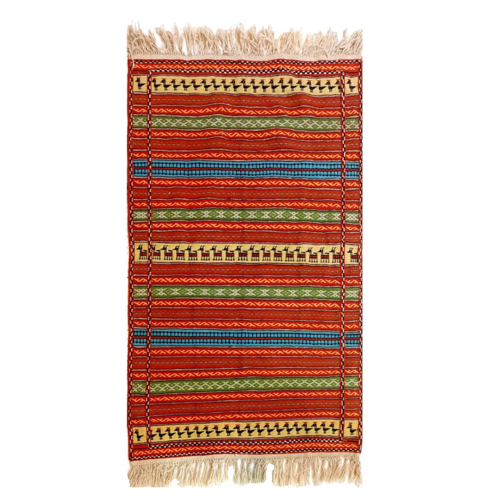 Tapis en laine Kilim persan authentique tissé à la main en Khorasan rayé rouge