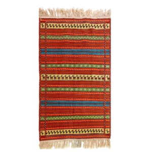 Tapis en laine Kilim persan authentique tissé à la main en Khorasan rayé rouge