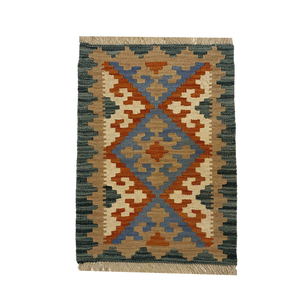 Tapis Kilim en laine persane authentique tissé à la main en Fars Qashqai Vert