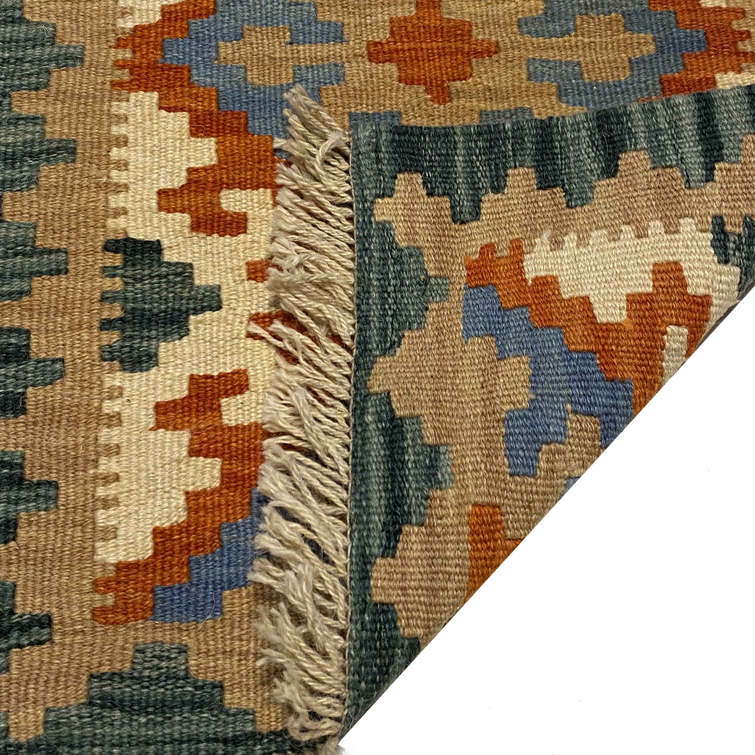 Tapis Kilim en laine persane authentique tissé à la main en Fars Qashqai Vert