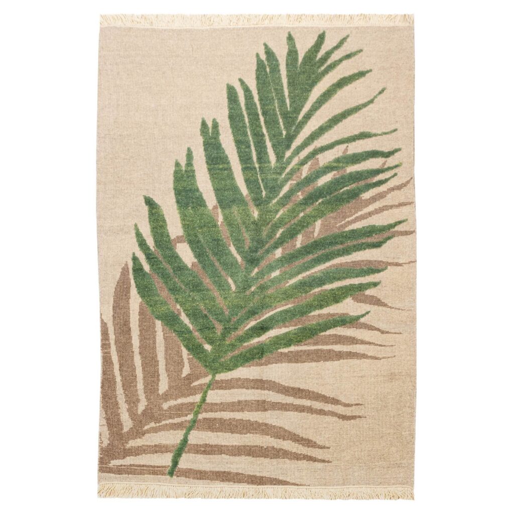 Tapis Kilim en laine persane authentique tissé à la main en Kerman feuille de palmier crème
