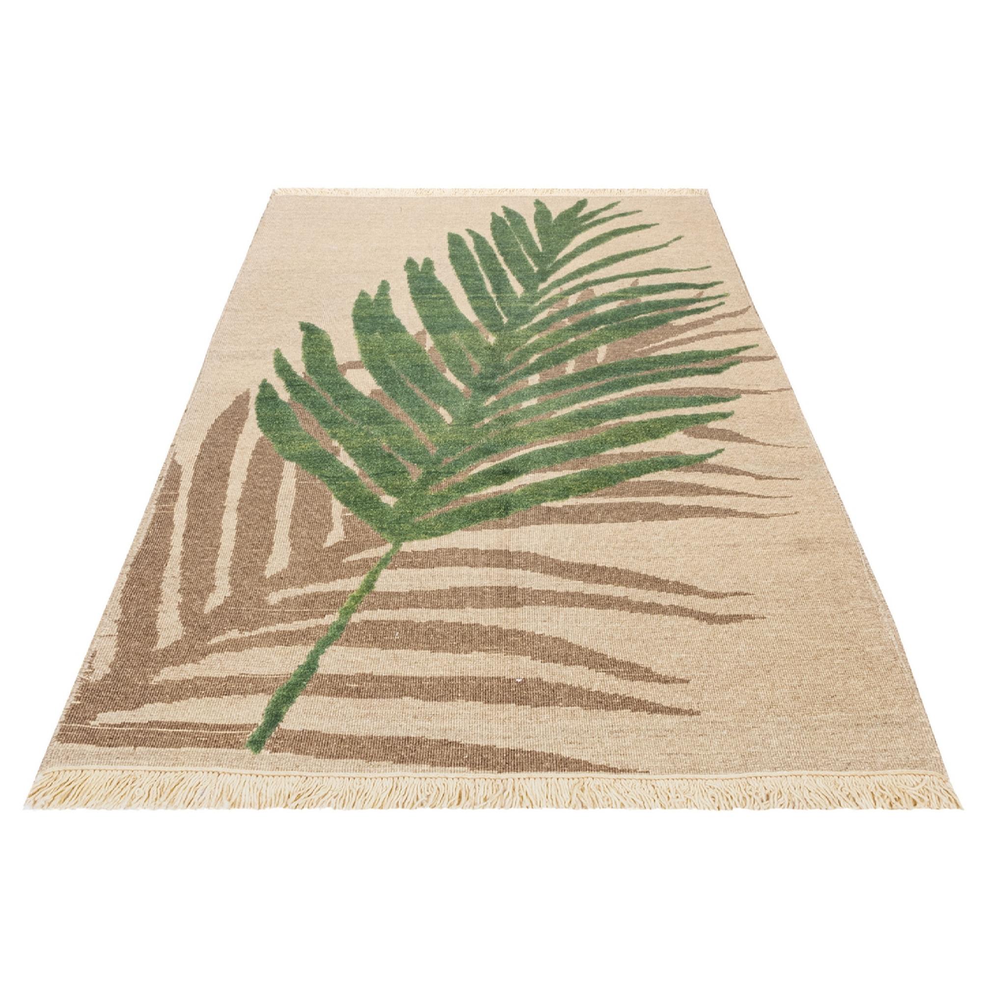 Tapis Kilim en laine persane authentique tissé à la main en Kerman feuille de palmier crème