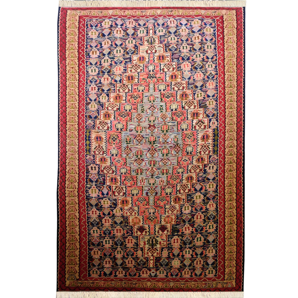 Tapis Kilim en laine persane authentique tissé à la main traditionnellement à Tabriz Médaillon