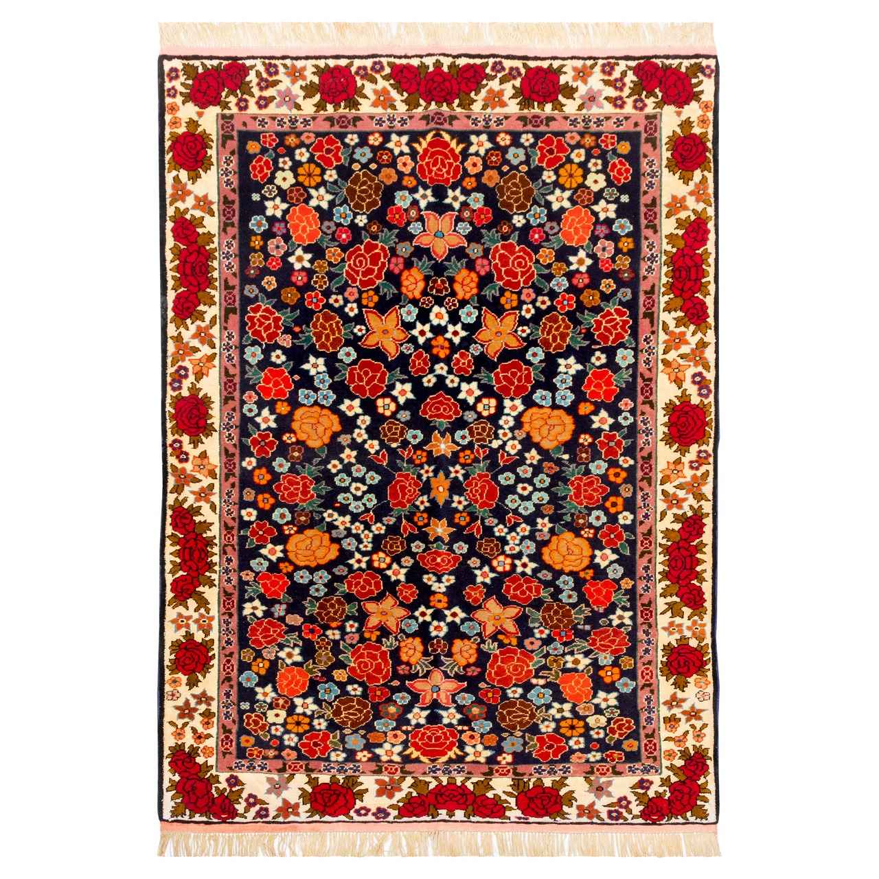 Tapis persan authentique en laine noué à la main à Bojnurd bordure florale