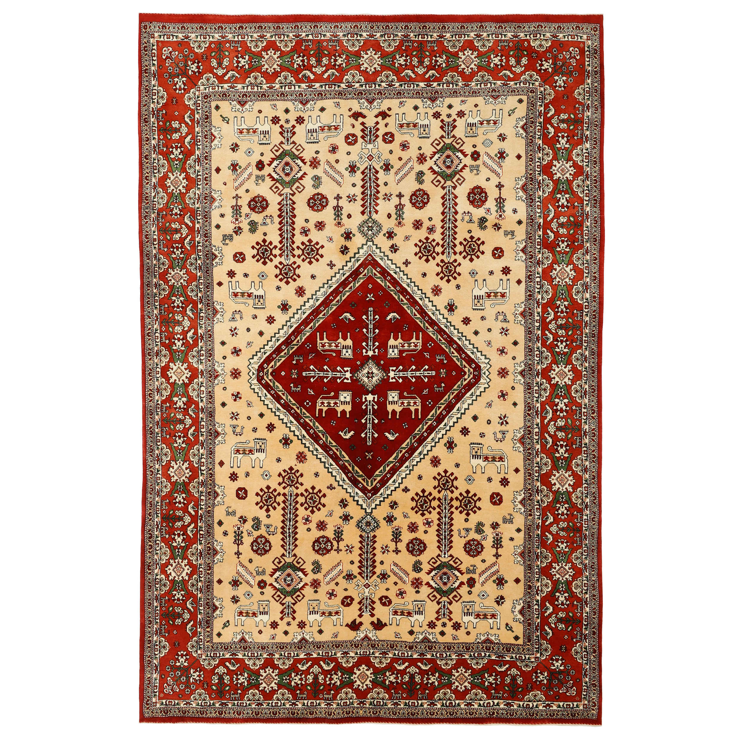 Tapis persan authentique en laine noué à la main à Fars Médaillon rouge