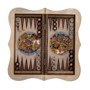 Plateau de Backgammon en Marqueterie Incrustée avec Design Chovgan & Khatamkari