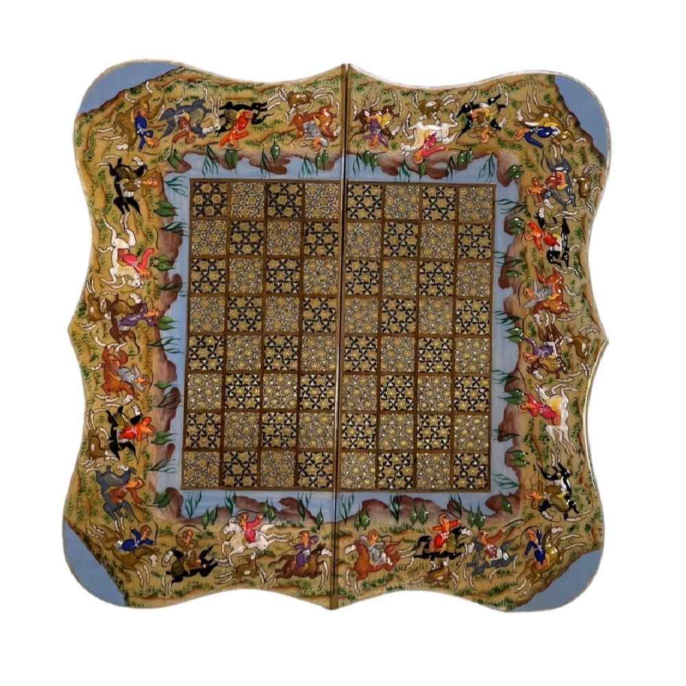 Plateau de Backgammon en Marqueterie Incrustée avec Design Chovgan & Khatamkari