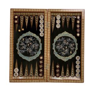 Plateau de Backgammon en Marqueterie Incrustée Design Chovgan avec Détails Khatamkari
