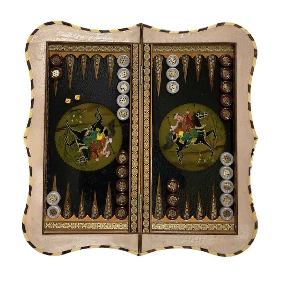 Plateau de Backgammon en Marqueterie Incrustée Fait Main avec Maîtrise Exquise du Khatamkari