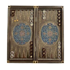 Plateau de Backgammon en Marqueterie Incrustée Fait Main avec Design Traditionnel Khatamkari