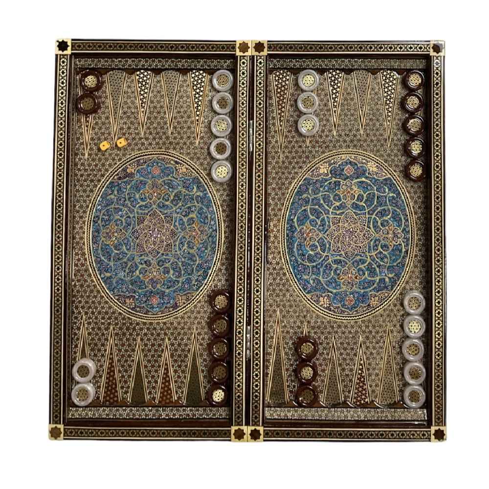 Plateau de Backgammon en Marqueterie Incrustée Fait Main avec Design Traditionnel Khatamkari