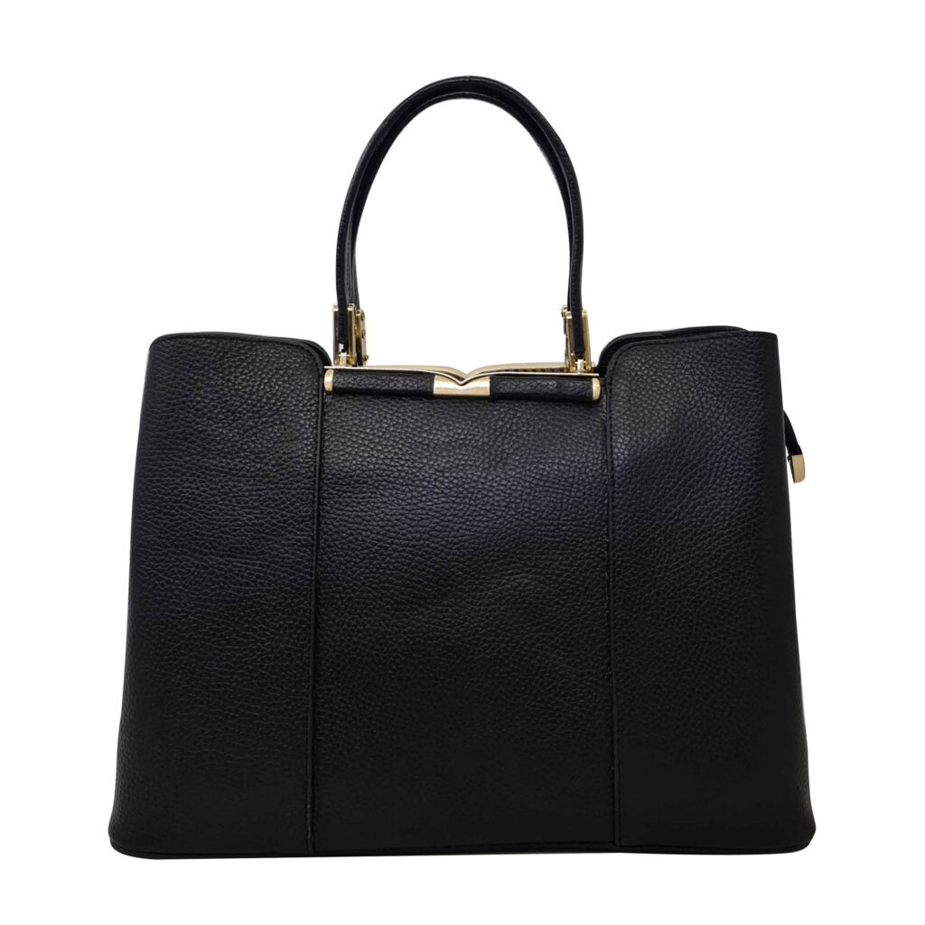 Sac à main Bauletto en cuir noir avec grande capacité pour femmes