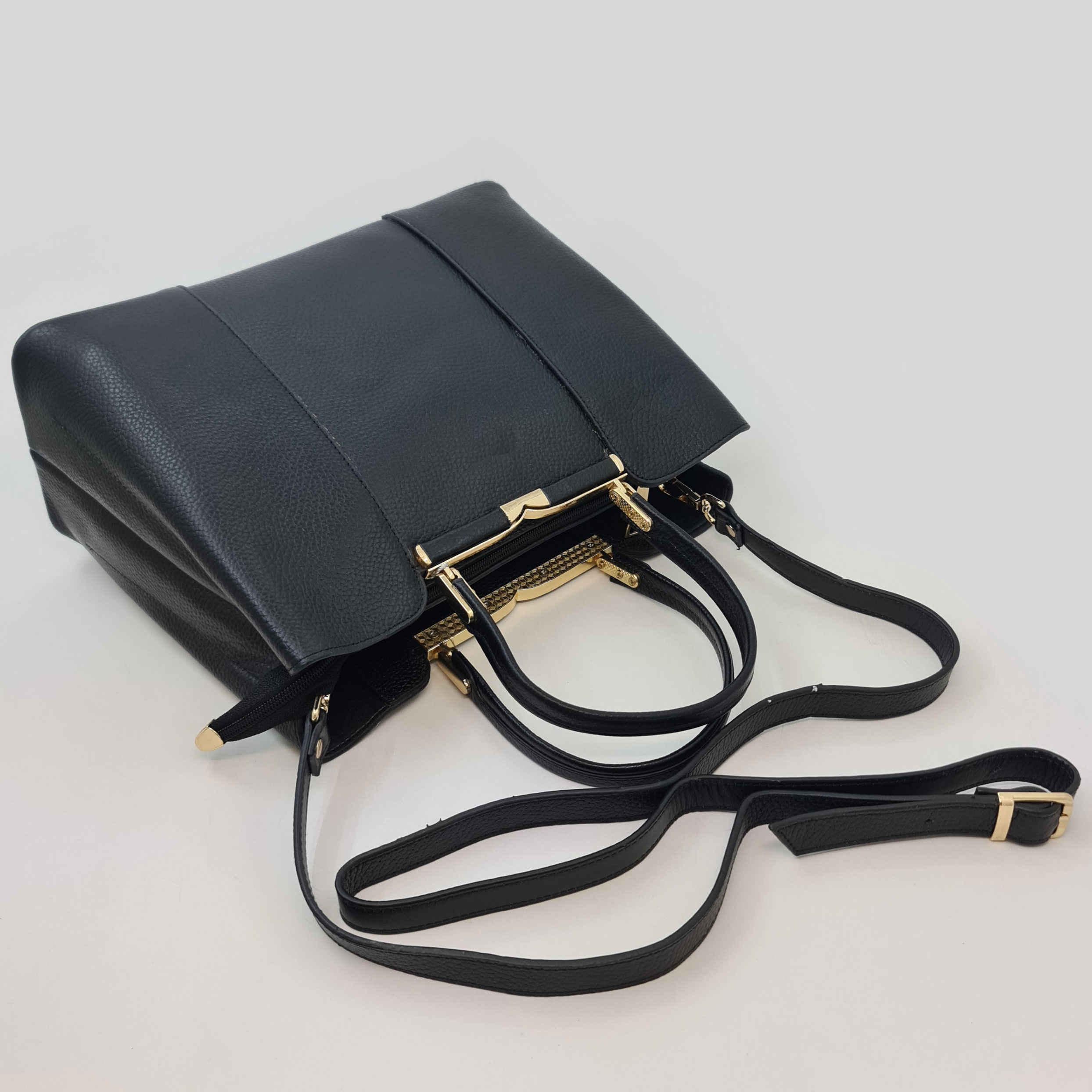 Sac à main Bauletto en cuir noir avec grande capacité pour femmes