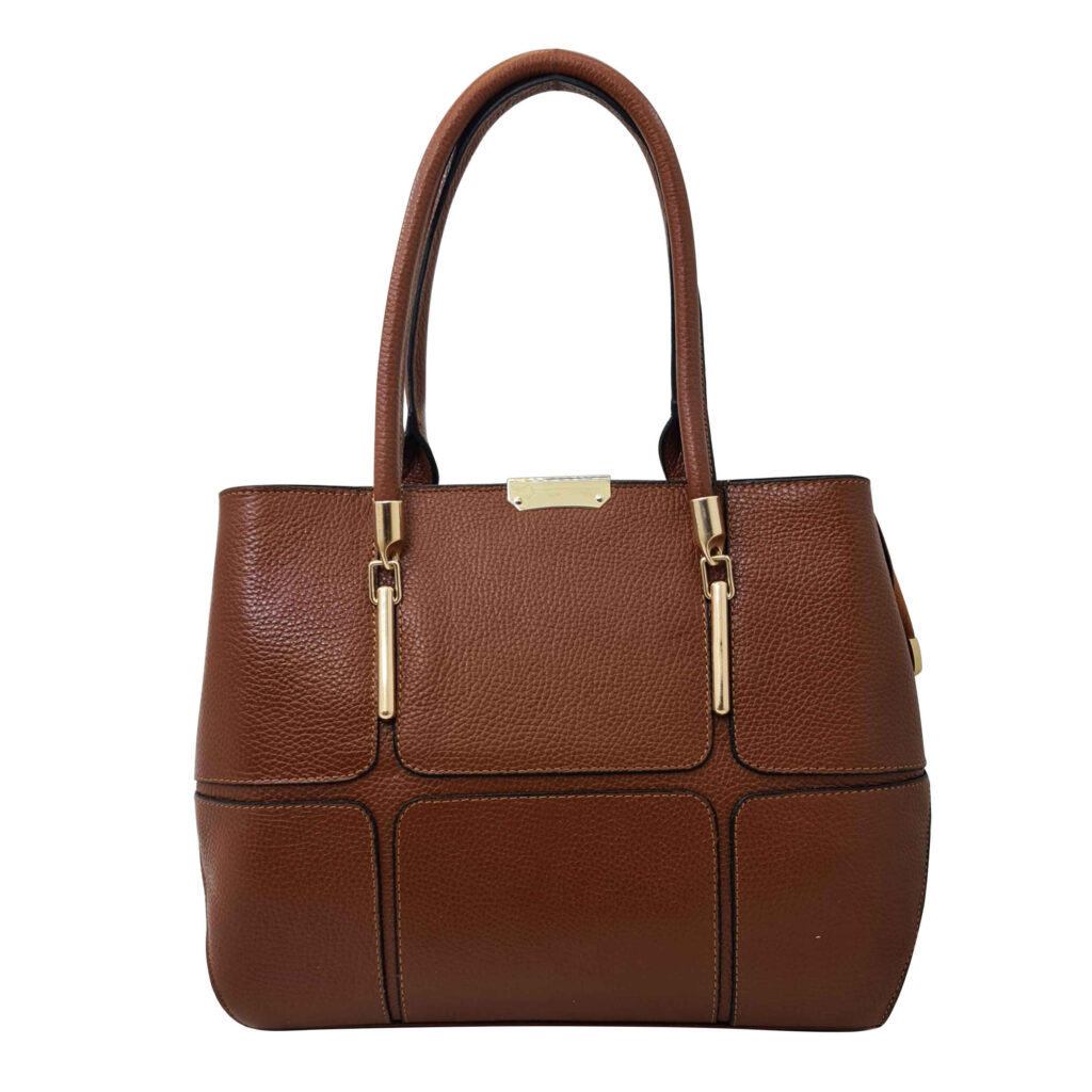 Sac à main Bauletto en cuir marron avec grande capacité et poignées doubles