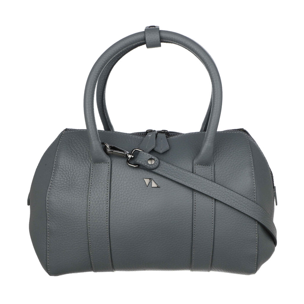Sac à main Bauletto en cuir gris avec grande capacité pour femmes